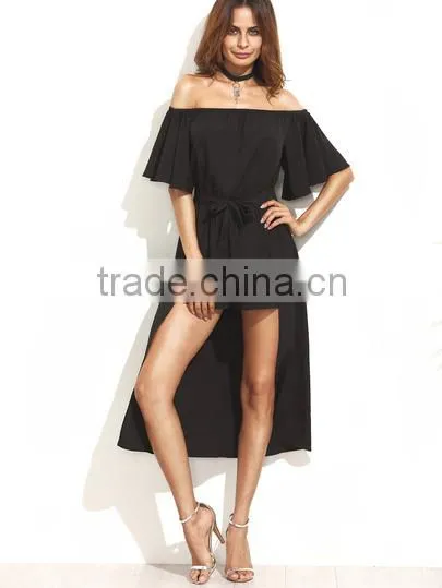 Bodysuits Latest Fashion Design Women Clothing Black Off The Shoulder Jumpsuit With Skirt Overlay