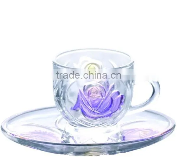 Colorful Rose Pattern Glass Cup and Saucer Set photo-2