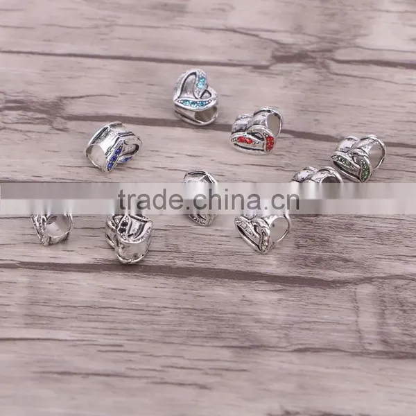 Antique Silver Plated Love Heart Big Hole Bead Charm Fits European Charm Bracelets photo-2
