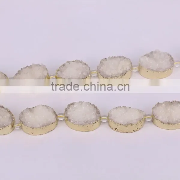 Full Strand (6pcs) Druzy Quartz Stone Beads - Gold Plated Edged Drusy Crystal Gemstone Beads photo-4