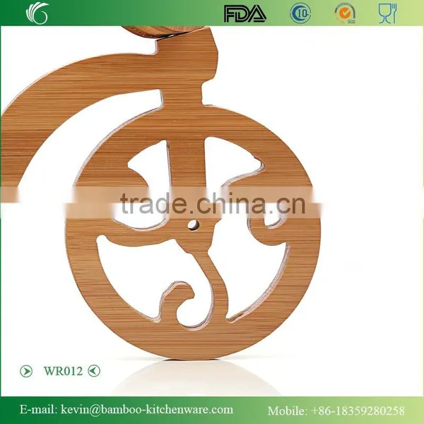 WR012/Natural Solid Bamboo Wine Rack Bike Shape Single Wooden Bottle Wine Holder Antique Plastic Display Wine Bottle Holder photo-2