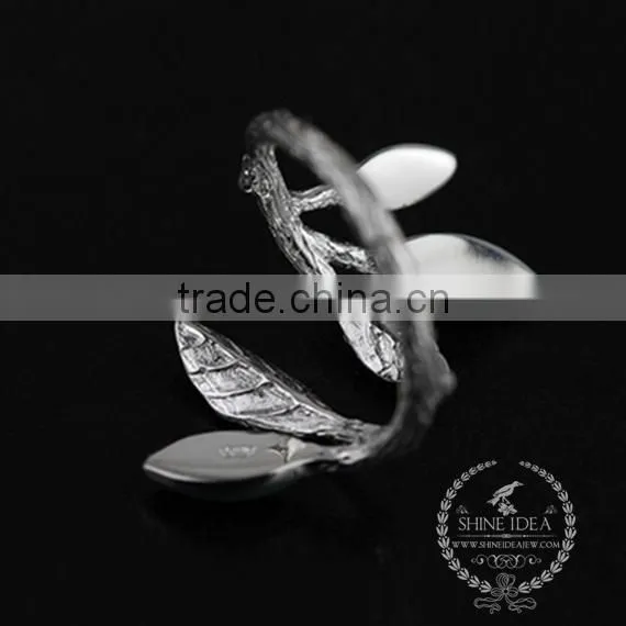 925 Sterling Solid Silver Leaf Branch Aventurine Adjustable Ring Fashion Women Jewelry 6260548 photo-2