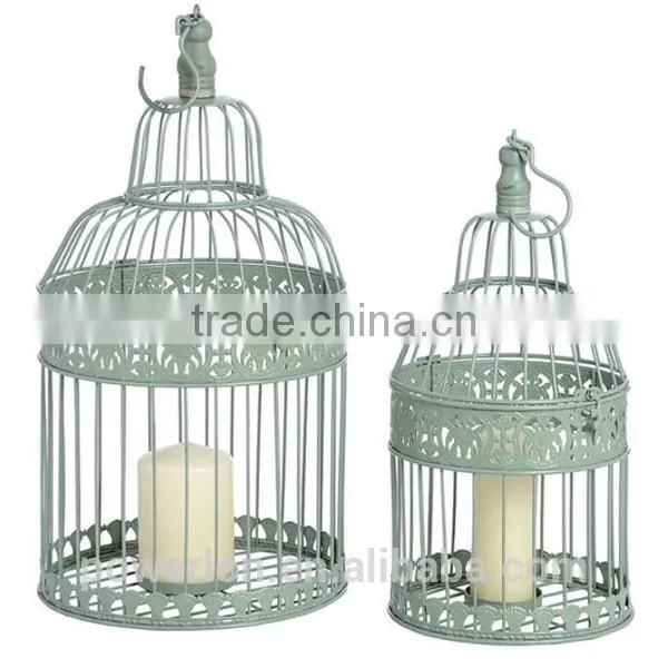 Elegant Patio Decoration Antique White Metal S/2 Bird Cage Flower Holder photo-6