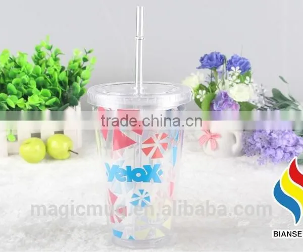 Custom Logo Design Double Wall Plastic Tumbler With Straw photo-3