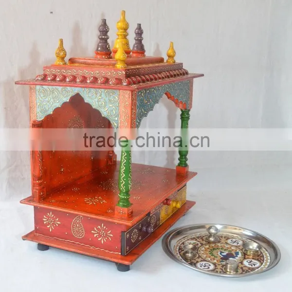 Beautifully Hand Painted Wooden Temple With 2 Drawers photo-4