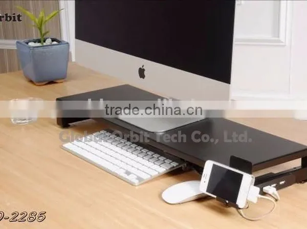 Monitor Computer Stand With USB Hubs & Plug, Tempered Glass photo-3