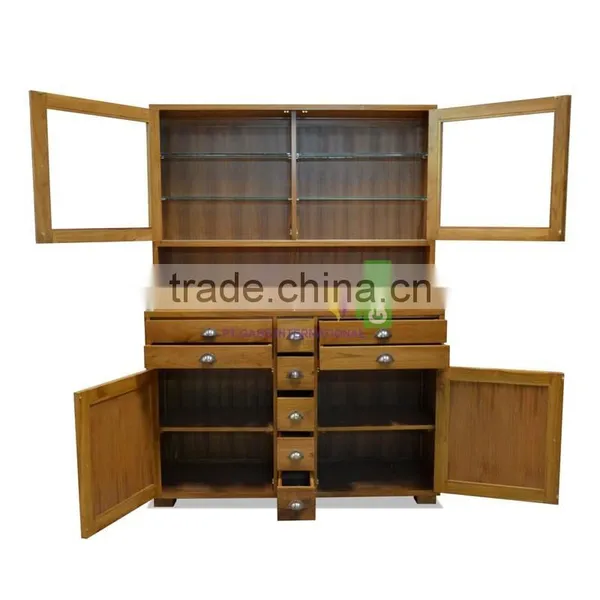 Kitchen Cabinet, Solid Teak Wood Combination With Glass Doors, Natural Color photo-2