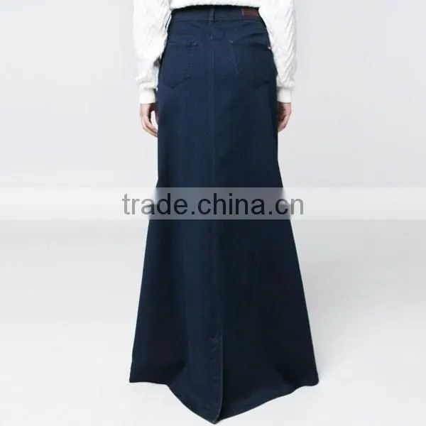 Top Quality Dark Blue Cotton Blue Color Girls Soft Denim Long Skirt photo-3