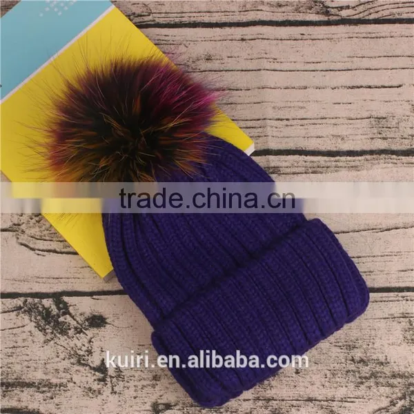 Wholesale Beanie Hats With Raccoon Fur Ball for Women Winter photo-5