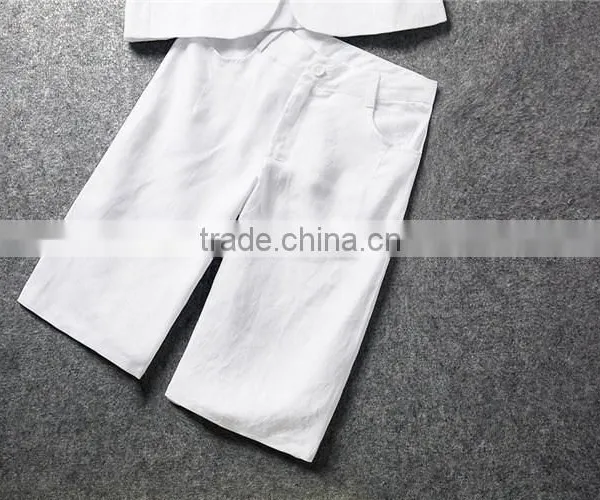 2014 Summer Cotton/linen Ladies Two Pieces Short Sleeve Blazer and Middle Pants Set Women Office Business Suit photo-3