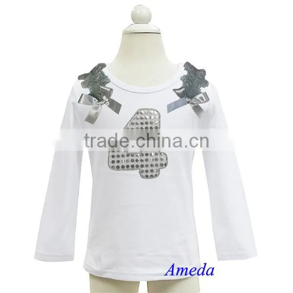 Girls Bling Silver 1st - 6th Birthday White Long Sleeves Tee photo-4