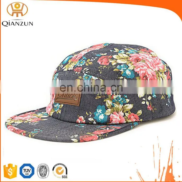 Custom leather patch logo 5 panel hat cap