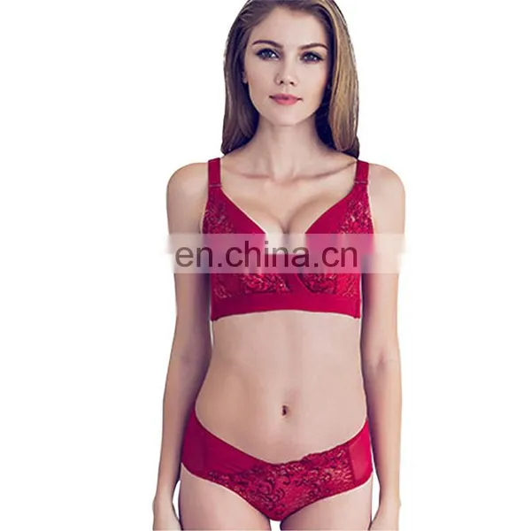 Stylish Hot Fancy Bra and Panty Set Teen Seamless Lace Red Bra Set 2017 photo-6