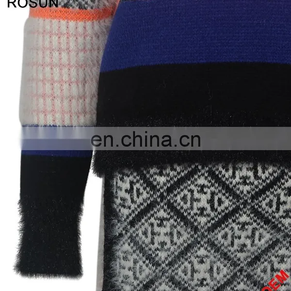 Women Winter Classic Mohair Jacquard Partten Mini Knitted Dress Suits photo-6