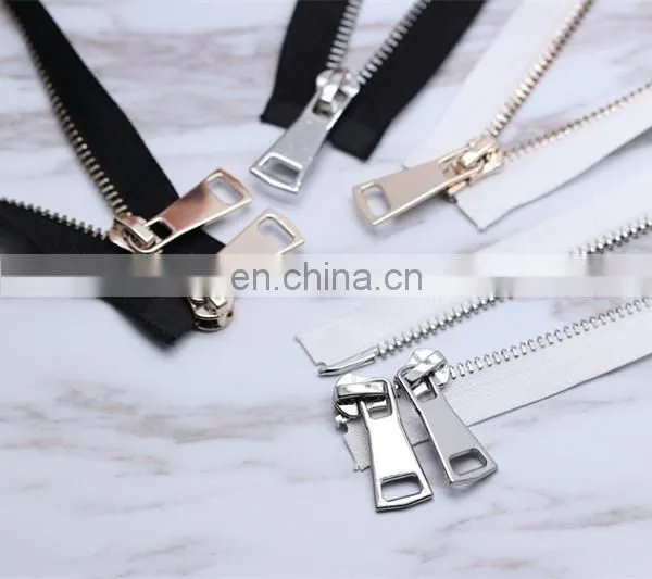 Black and White Double -ended Light Gold and White Gold Silver Metal Zipper photo-5