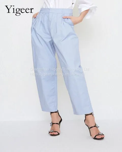 Ruffled Waist Ankle Casual Pants photo-2