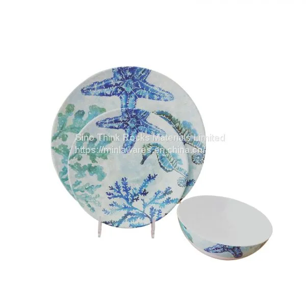 New Design Dinner Set Ocean Seahorse Starfish Decal Seafood Plates and Bowl Set Italian Dinnerware Sets photo-3