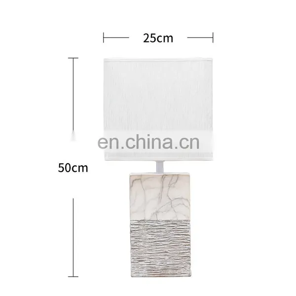Wholesale Cuboid Pillar Shape Ceramic Base White Marble Modern Nightstand Table Lamp for Hotel Bedside photo-4