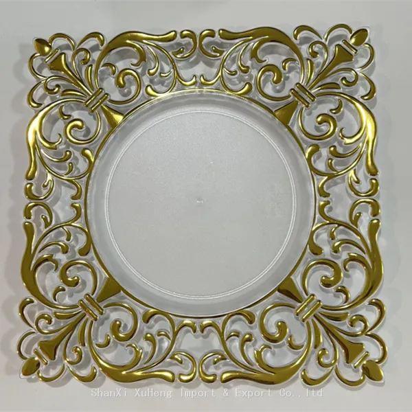 Luxury 12 Inch Gold Rim Square Plastic Charger Plate Candy Chocolate Fruit Plate for Wedding Party Event photo-5
