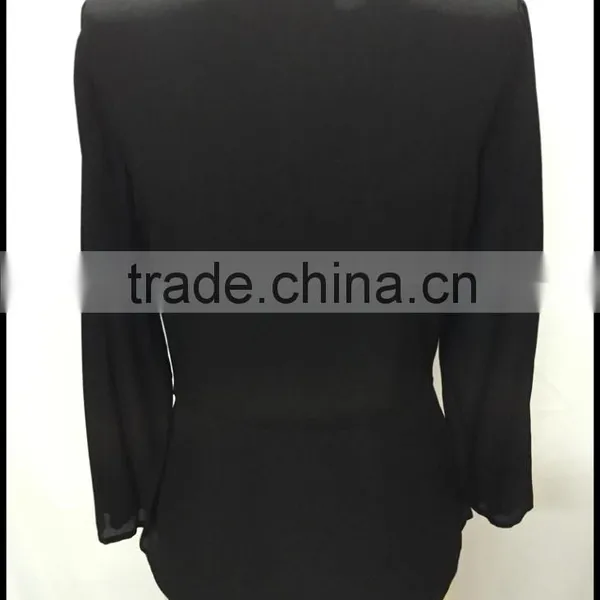 Black Silk V-neck Long-sleeve Middle-aged Lady Silk Blouse photo-3