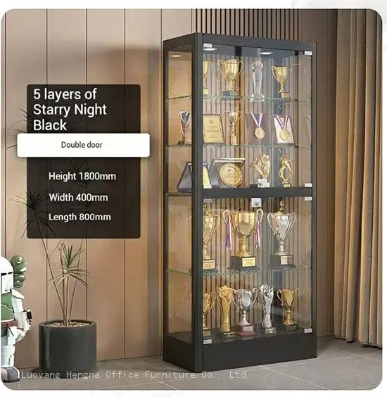Easy Assembly Modern Display Cabinet | Black 5-Tier Curio Cabinet With Tempered Glass Shelves | for Office Use photo-2