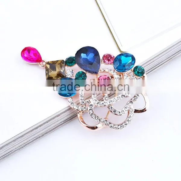 Colorful Fashion Jewelry Rhinestone Brooch Flower With Pin photo-5