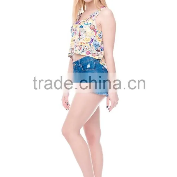 2016 New Women 3D Print Emoji Crop Tops For Women Blusas photo-6