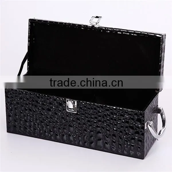 Hot Sale 2 Bottles With Tools And Lock Black Embossing Leather Wine Gift Boxes photo-4