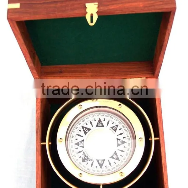 Beautiful Nautical Solid Brass Gimbal Compass With Rosewood Box 13441 photo-4
