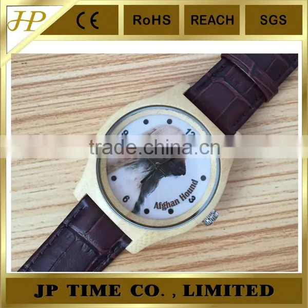 VAGES Brand Quartz Analog Genuine Leather Wooden Bamboo Watch Cat photo-4