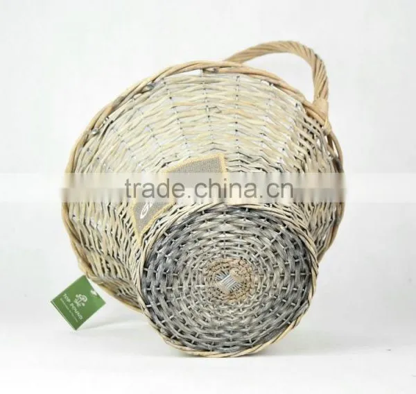 Round Hat Wicker Basket With Over Handle and Plastic Liners Decoratived by Plaster Colth Used for Home and Garden (K4-1870) photo-3