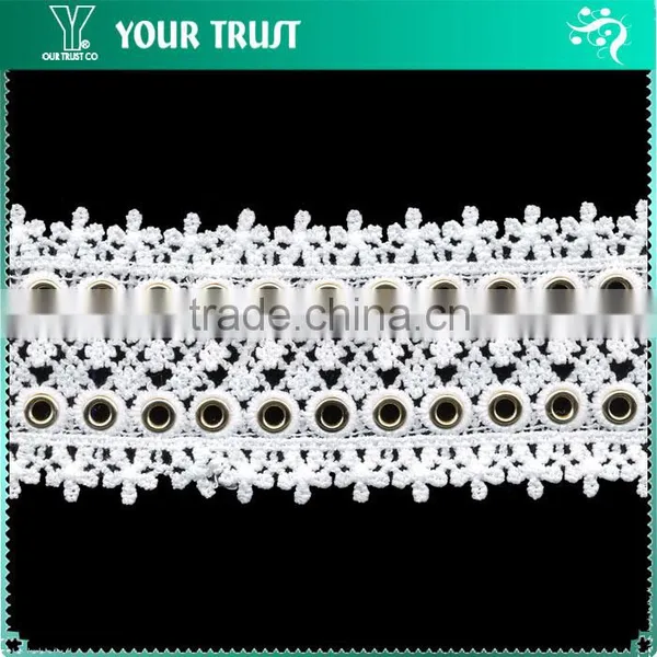 8MM Gold Flat Grommet White Polyester Lace Metal EyeletTrimming photo-2