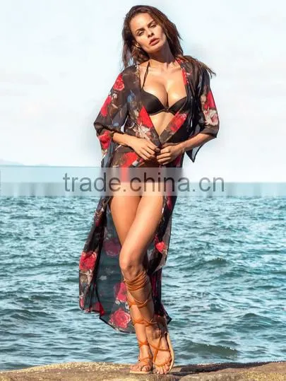 Kimonos Latest Fashion Design Women Clothing Multicolor Floral Chiffon Long Kimono