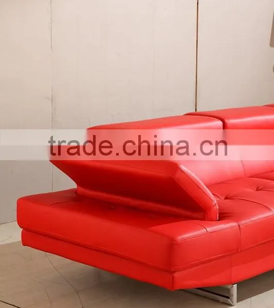 Leisure Red Leather Sofa Set With Movable Headrest photo-2