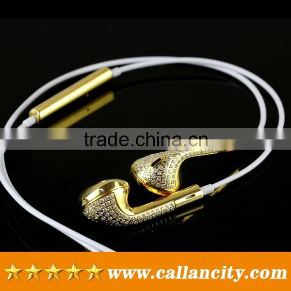Aluminum Materail 24ct Gold Diamond Custom Wired Headphones photo-3