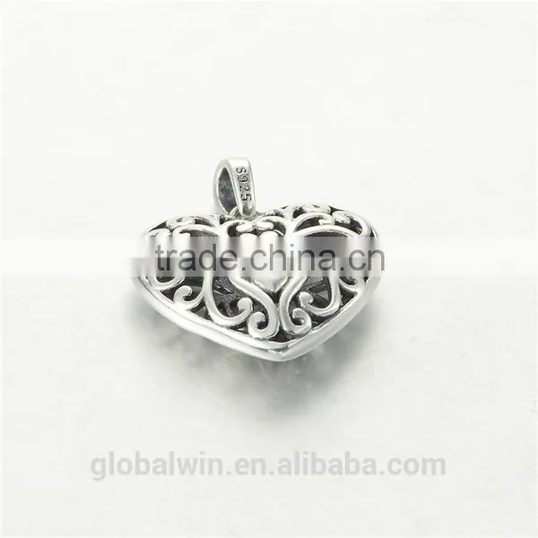 Beautiful Flower Sterling Silver Color CZ Open Heart Pendant For Gift photo-3