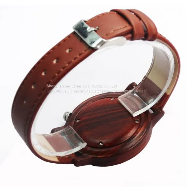Eco-friendly Handmade Genuine Leather Bands Wooden Wrist Watch photo-5