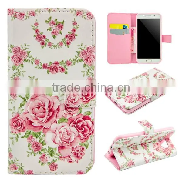 For Samsung Galaxy s6 PU Flower Pattern Flip Wallet Leather Mobile Phone Case photo-2