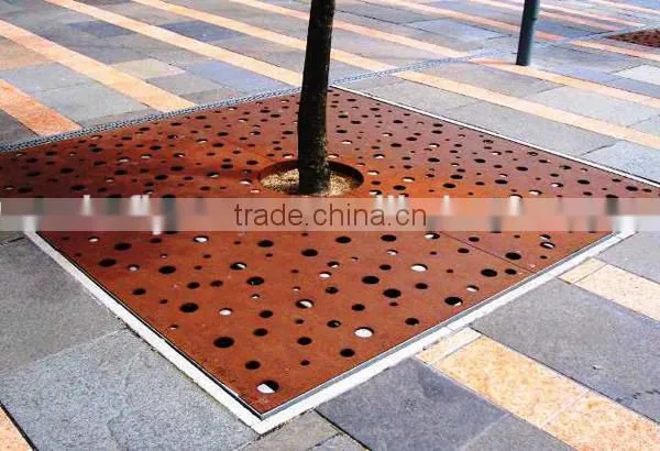 FO-9T02 Hot-selling Corten Steel Tree Perforated Strainer Tree Pool Cover photo-4