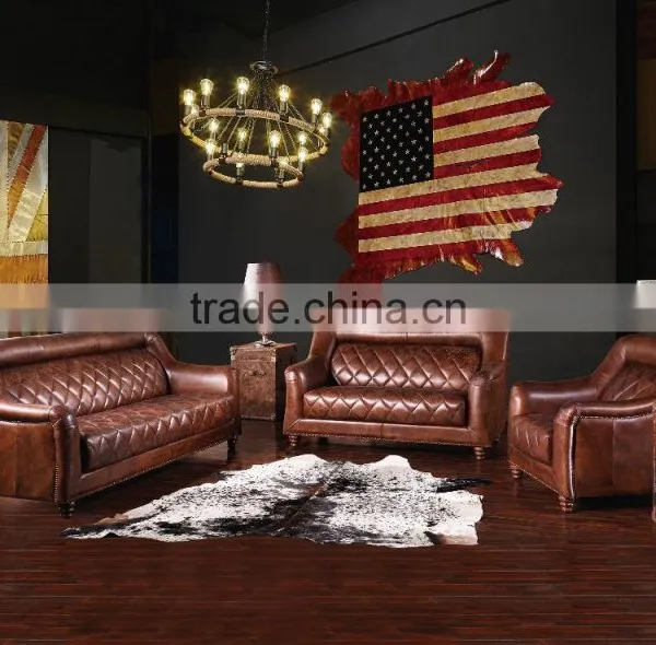 2016 Newest High Quality Vintage Retro Style Top Grain Leather Sofa S120# photo-4