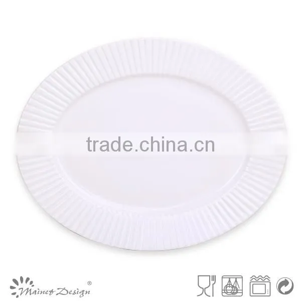 Delicate White Color Emboss Ceramic Dinner Set With Vertical Stripe Decoration photo-5
