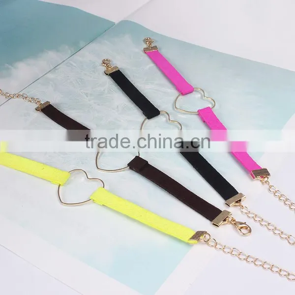 Gold Hollow Heart Charm Suede Leather Bracelet Lovers Jewelry Gifts photo-4