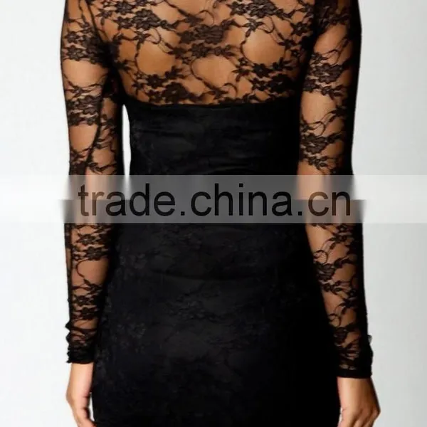 New Fashion Black Sexy Women's Ladies Floral Lace Dress Long Sleeve Bodycon Evening Dress photo-2