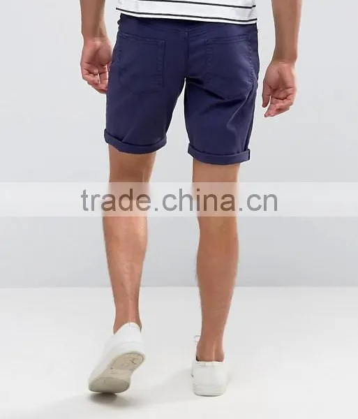 High Quality Cheapest New Design Custom Zip Fly Turn-up Hem 98% Cotton 2% Elastane Stretch Denim Men's Navy Casual Summer Shorts photo-4