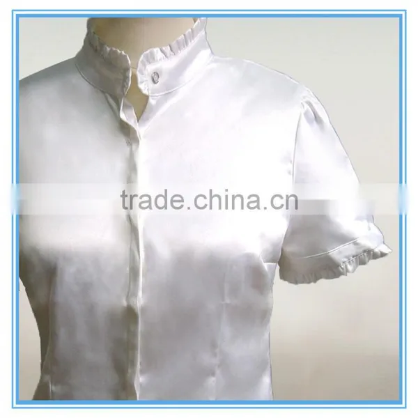 New Design Stand Collar Short Sleeve White Shirt For Women photo-3