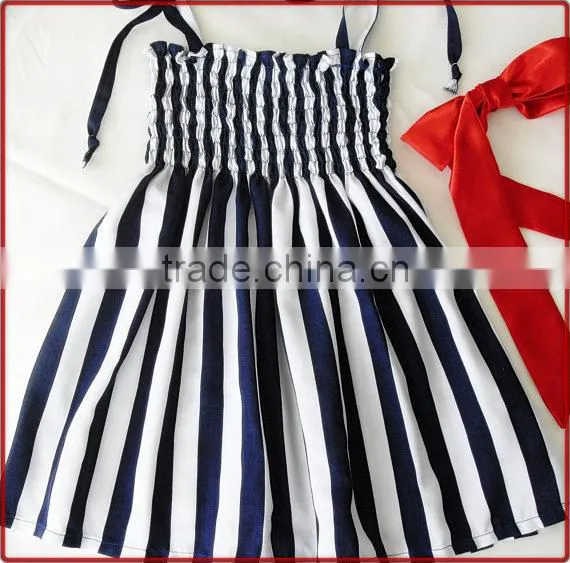 Manufacturer Baby Stripe Frock Bowknot Children's Frilly Elegant Dresses photo-6