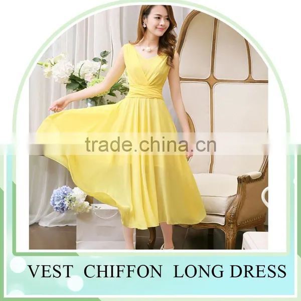 2016 Summer Hot Sale Sleeveless V Neck Long Dress Skirt for Girls Beach Dress photo-2