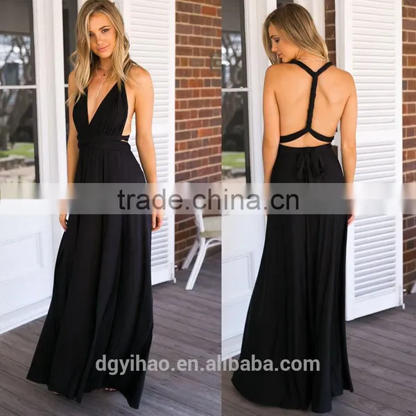 Yihao 2016 Special Offer Natural V-neck Vestidos De Fiesta Women Long Sexy Strapped Lady Party Maxi Summer Dress photo-3