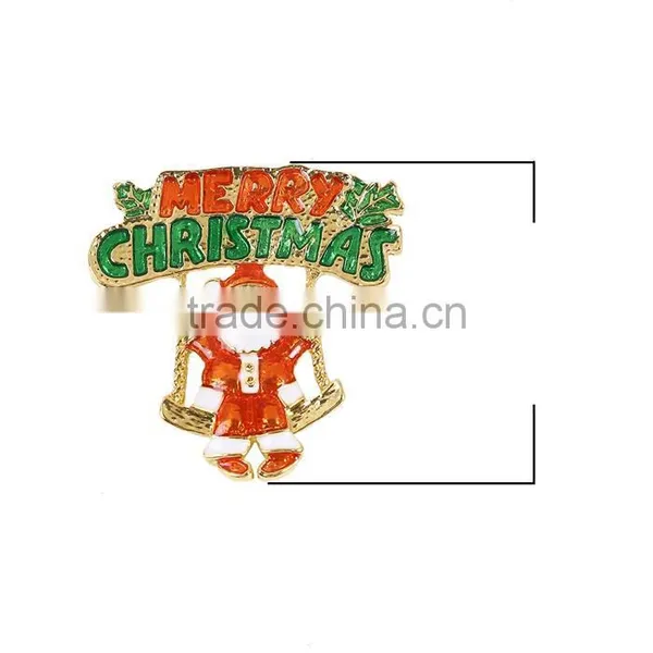 Pin Brooches Christmas Santa Claus Gold Plated Red & Green Enamel Metal Brooch photo-2