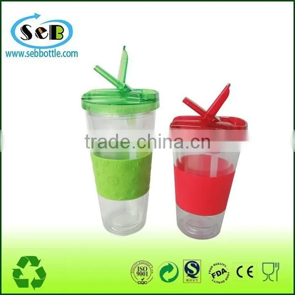 Double Wall Insulated Plastic Mason Jar Tumbler Mug With Striped Straws photo-2